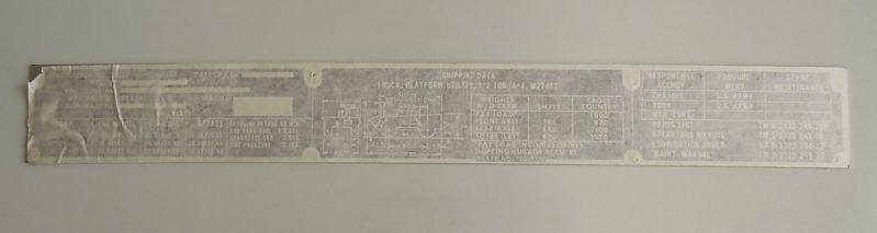 Military mule m274a2 main data plate nos unused