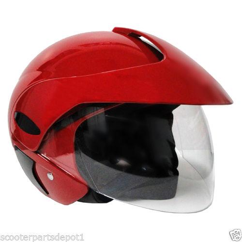 Motorcycle scooter dot open face street helmet flip up shield - shiny red medium