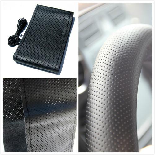 Steering wheel wrap w dot pattern holes diy stitch black pvc leather wra02a new
