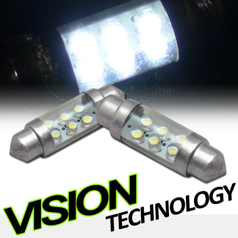 2pc white 36mm festoon 6x led light bulbs trunk/license plate lamp c5w dc 12v