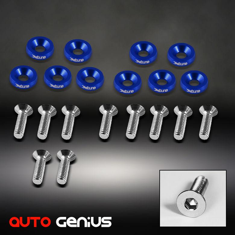 10 pc blue billet aluminum fender concave washer washers w/screws dress up kit