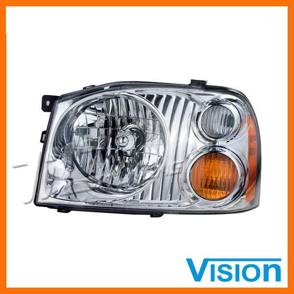 01-04 nissan frontier xe driver l/h side head light lamp w/aluminized bezel new