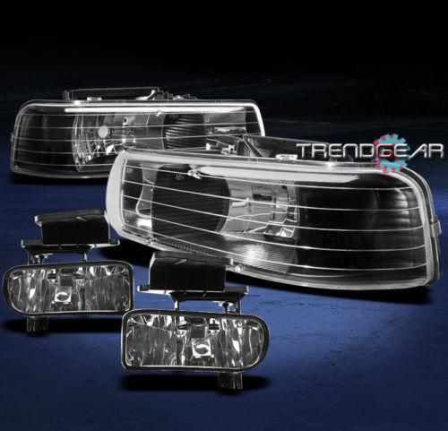 99-02 chevy silverado/00-06 tahoe/suburban crystal head lights+fog black bumper