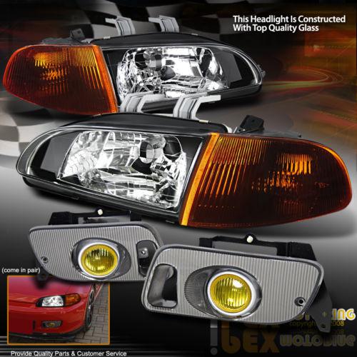 (limted) honda civic 2dr & 3dr jdm black head light+smoke corner+yellow fog lamp