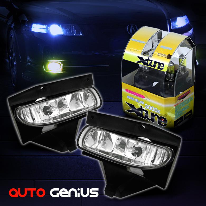 99-04 ford mustang clear driving fog lights + stylish yellow light bulbs combo