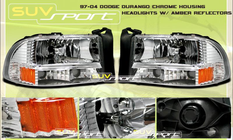 1997-2004 dodge dakota/durango 1pc chrome headlights front lamp amber set