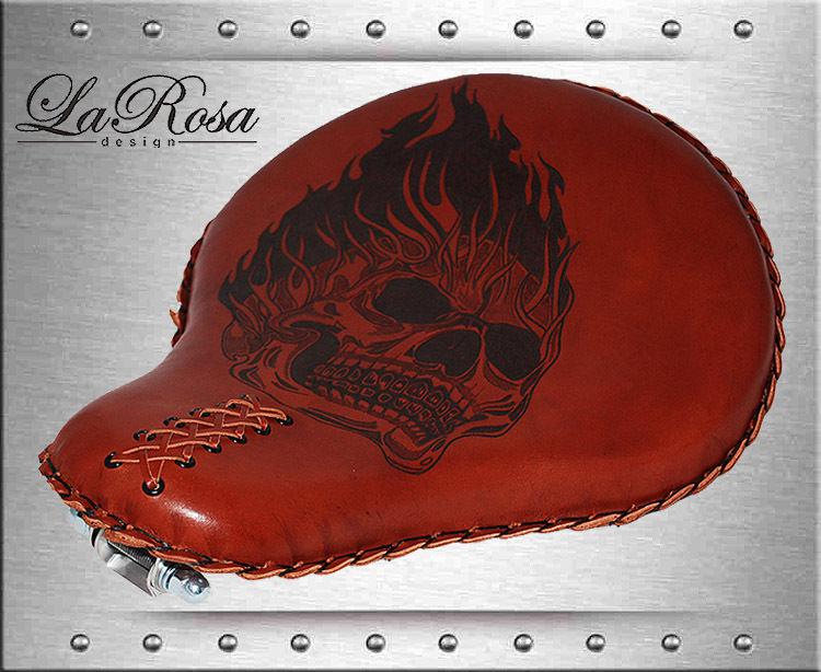 16" larosa flame skull rider shedron leather harley chopper bobber solo seat