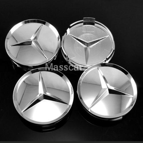 All chrome mercedes center caps wheel 3 inch clk slk cl ml sl class 75mm