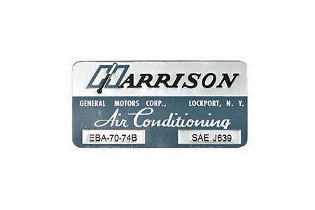 Corvette harrison air conditioning heat exchanger decal, 1974