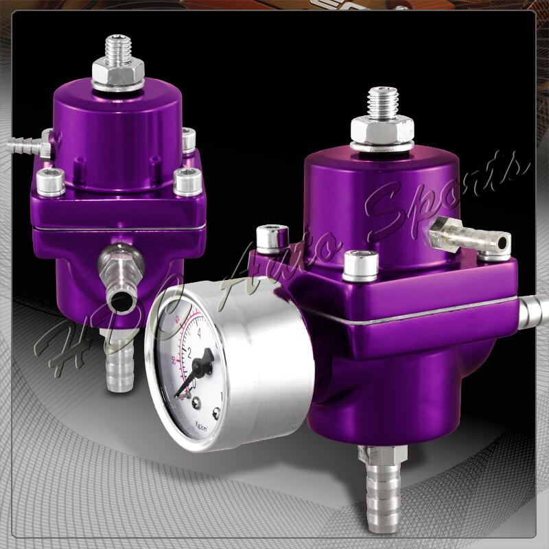 Universal jdm adjustable fuel pressure regulator+gas hose and psi gauge- purple