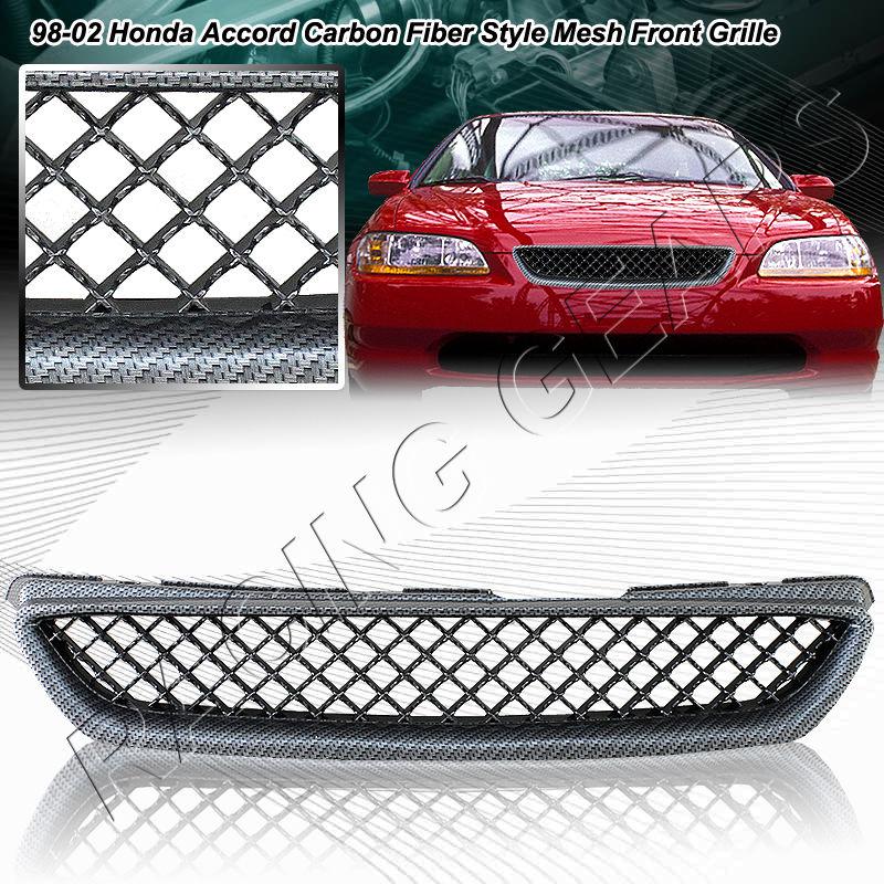 98-02 honda accord coupe carbon fiber painted abs plastic mesh front hood grille