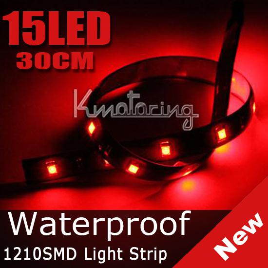 New red 15 led 30cm car lighting flexible decorative light lamp strip waterproof