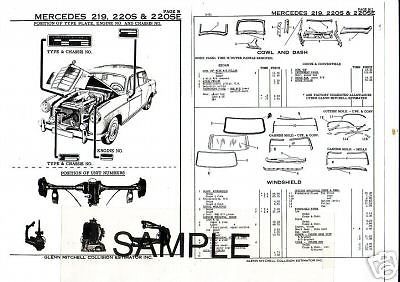 Mercedes 219 220s 220 se body parts list crash sheets mfre