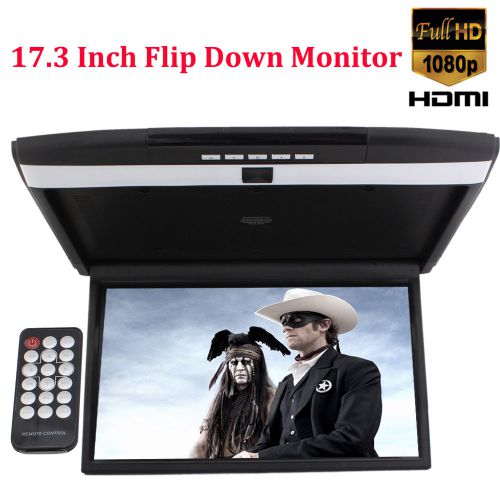 17.3&#034; flip down roof mounted overhead in-car monitor fm hdmi 1080p hd mp4 player