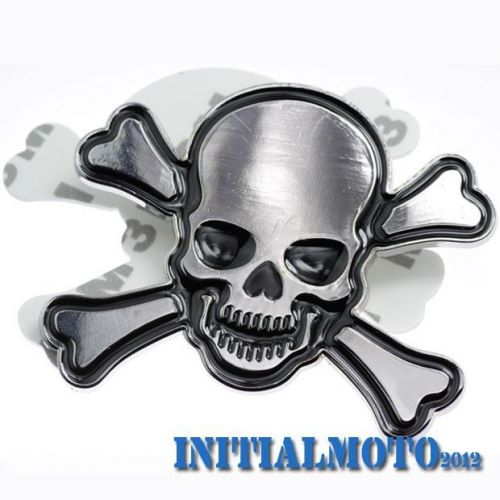 Chrome vehicle skull demon iron metal cross bone logo emblem badge decal sticker