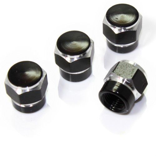 4 black hex aluminum wheel tire pressure air stem valve caps for auto-car-truck