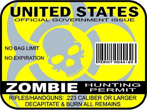 Zombie hunting permit united states decal sticker outbreak response team yellow