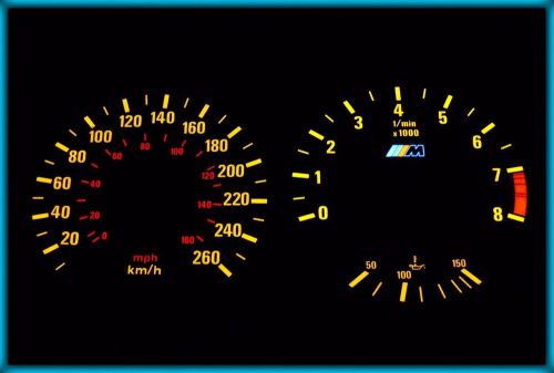 G016 bmw e30 m3 82-94 eu 260kmh black/amber el plasma glow gauges cluster dials