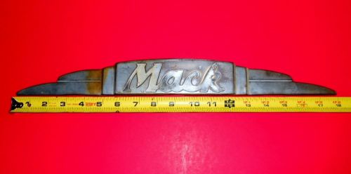 Vintage 1940s 1950s mack truck emblem  / deco ornament nameplate script 18&#034; x 2&#034;