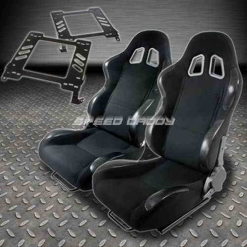 Pair type-4 reclining black cloth racing seat+bracket for 02-07 wrx/sti gd/gg