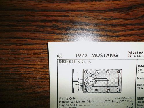 1972 ford mustang eight series models 266hp boss ho 351 c v8 4bbl tune up chart