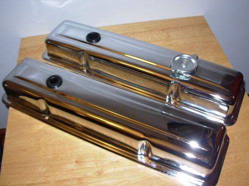 New generic chrome small block chevy valve covers 327 350 383 400 factory height