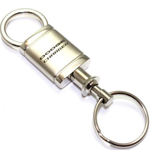 Dodge charger logo metal satin chrome valet pull apart key chain ring fob