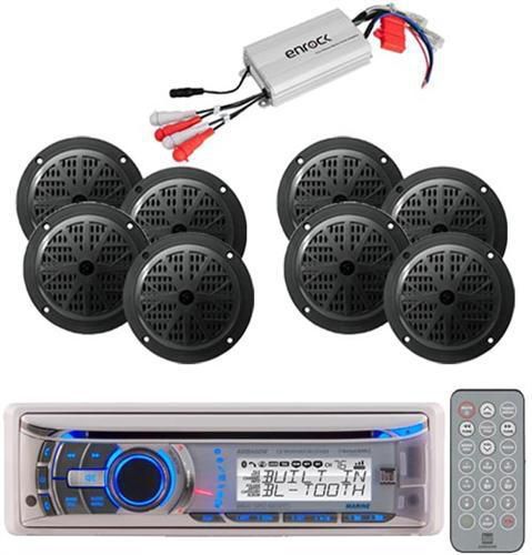 240 watt dual marine boat cd mp3 aux am/fm radio player &amp; 800w amp /8 speakers