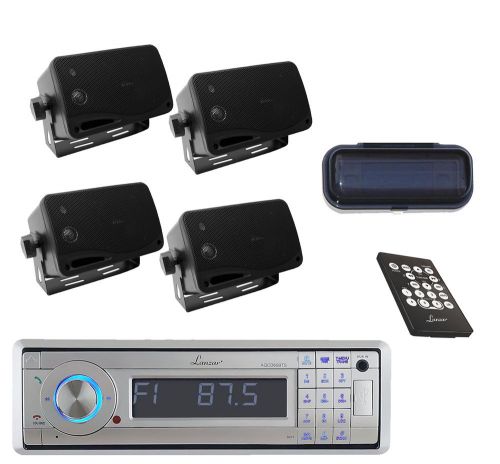 Aqcd60bts silver marine yacht aux cd sd mp3 usb radio 4 black box speakers+cover