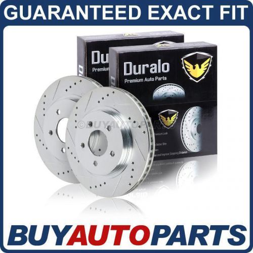 Pair new duralo premium performance drilled and slotted front disc brake rotors