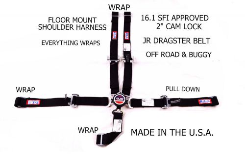 Rjs racing sfi 16.1 5pt 2&#034; cam lock jr dragster harness belt floor black 1017501