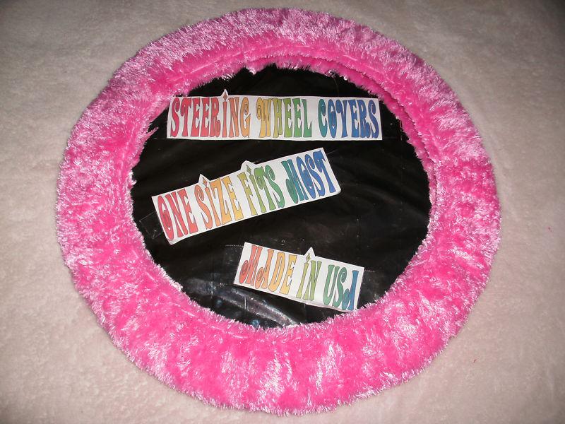 New fuchsia pink fuzzy soft steering wheel cover