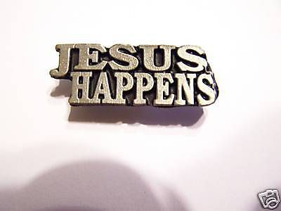 #2001 christian motorcycle vest pin jesus happens