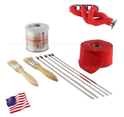 Red header wrap exhaust pipe fiberglass high heat kit &amp; sealant 2&#034;x15&#039; usa made