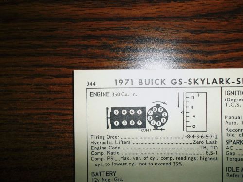 1971 buick &amp; gs eight series models 260hp 350 ci v8 4bbl tune up chart