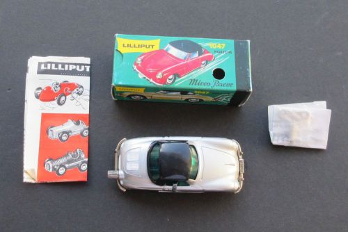 Schuco micro lilliput #1047 356 porsche wind up racer silver w/black top, mint!