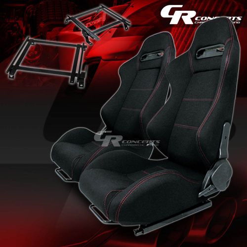 Reclining type-r racing seat black cloth x2+bracket for 90-93 acura integra da