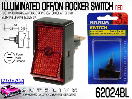 Narva off/on illuminated rocker switch ( red ) 12v 16 amp , 12.5mm mount dia