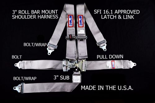 Rjs racing sfi 16.1 5pt latch &amp; link harness belt roll mount bar gray 1128607