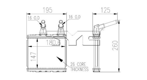 Hvac heater core front tyc 96089