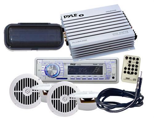 White new marine boat mp3 usb radio media receiver +4 x speakers &amp; 400watt amp