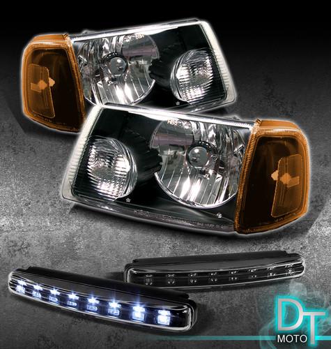 Led bumper fog lamps+01-11 ranger pickup blk head lights+amber corner signal 4pc