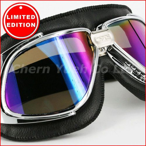 Aviator cruiser uv rainbow lens goggles helmet eye wear for bonneville bmw bsa