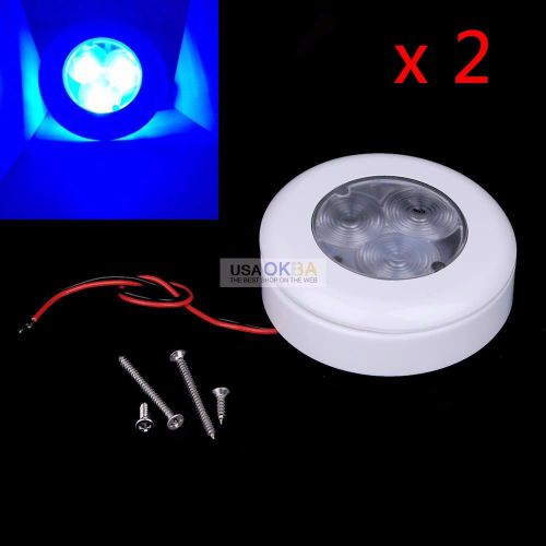 2x 3 blue led marine boat rv trailer round courtesy light flush surface mount