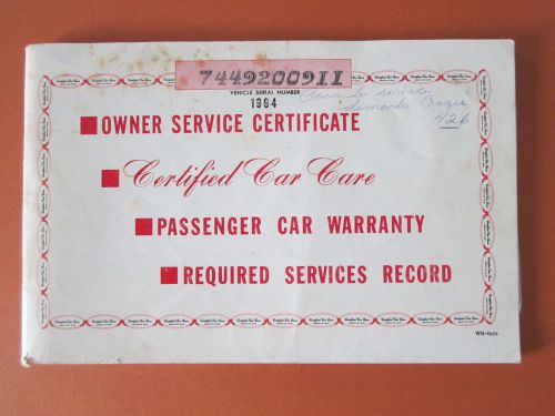 Vintage 1964 plymouth valiant barracuda owner service certificate car warranty