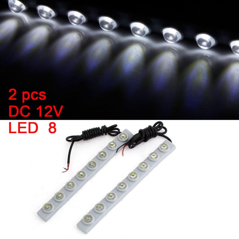 2 pcs white 8 led car auto daytime running lights grey