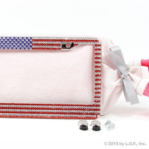 Usa american flag license plate frame  rhinestone crystal glitter car gift set