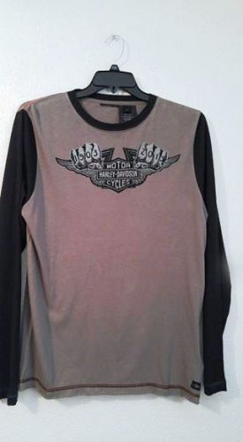 Harley davidson mens winged b&amp;s knuckle grey long sleeve knit shirt sz lg