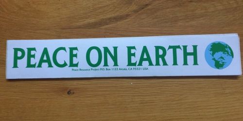 Peace on earth white green blue bumper sticker 14 3/4&#034; x  2 1/2&#034;