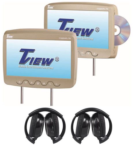 Tview t102dvpl-tn 10.1&#034; beige car dvd/usb headrest monitors +2 wireless headsets